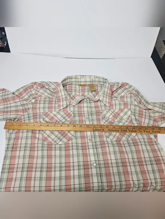 Wrangler Western Plaid Shirt Women's XL Pink White Cowboy Shirt Vintage Inspired - Picture 6 of 10